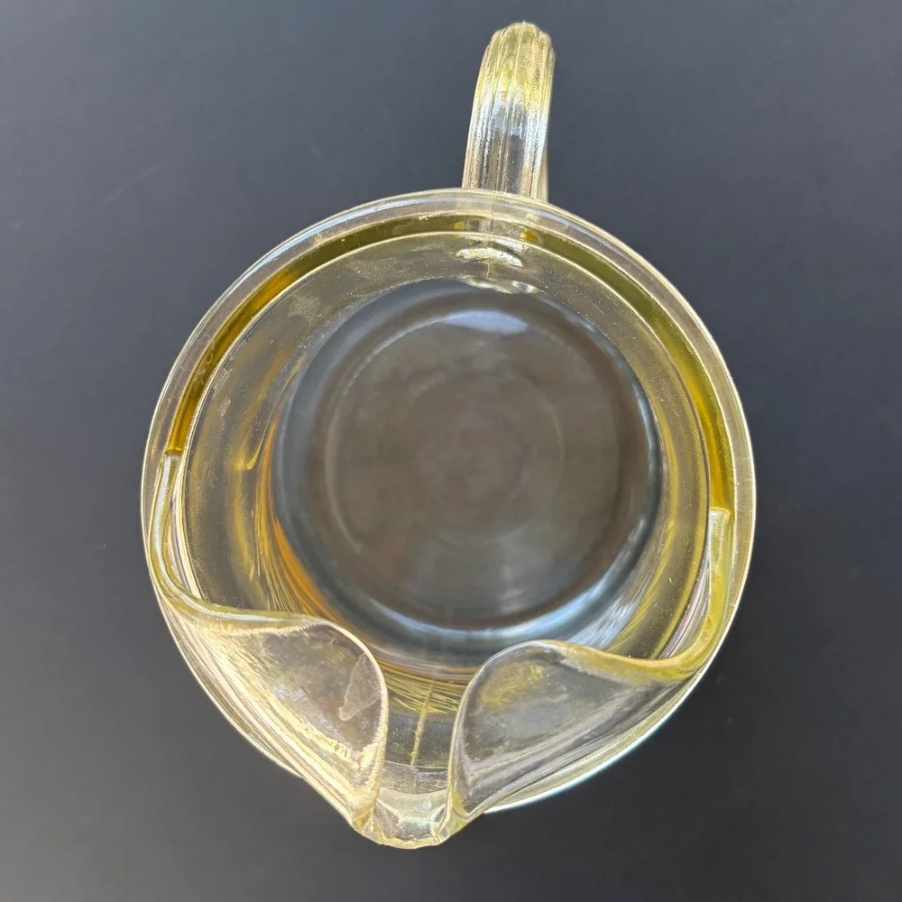 Vintage Mid Century Modern Yellow Golden Wheat Glass Pitcher with Ice Lip MCM